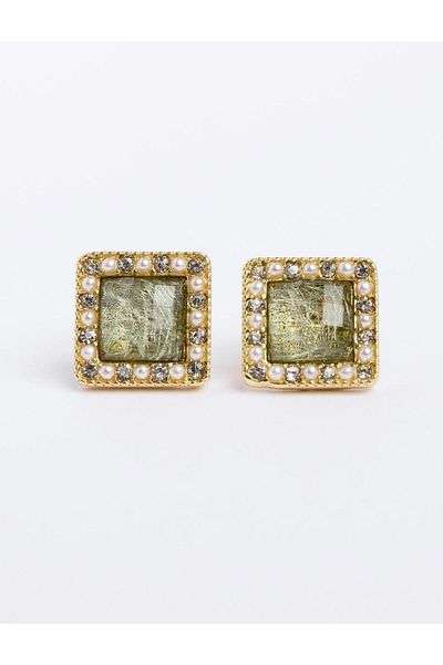 Jimmy Key Green Square Shape Brilliant Stone Earrings