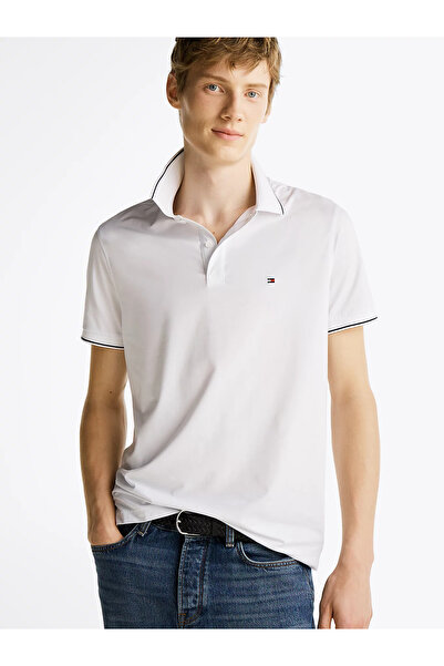 Tommy Hilfiger Tommy Hilfiger Men's Polo Neck T-Shirt - White with Flag Embro...