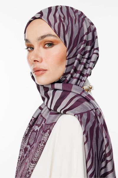 Mooncorn Riad Pattern Double Sided Shawl Purple-Grey