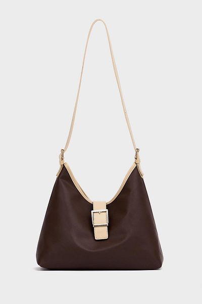 Madamra Brown Women's Gold Buckle Detailed Hand and Shoulder Bag