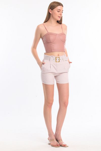 Sense Pantaloni scurți de damă cu dungi cu centură bej