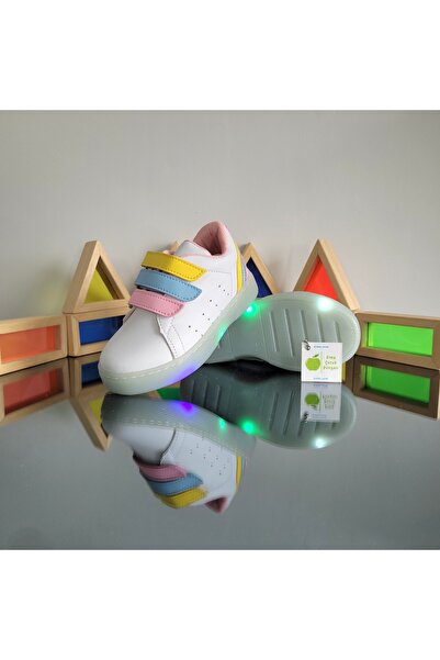 Elma Çocuk Işıklı Ortopedik Cırt Cırtlı Kız Çocuk Sneaker Spor Ayakkabı