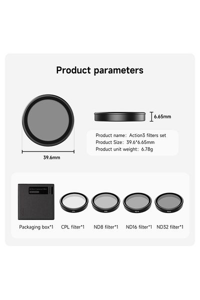 TELESIN Cpl Nd8 Nd16 Nd32 Cpl Nd8 Nd16 Nd32 Lens Set Aluminium Alloy Frame For Dji Osmo Action 3 4 5