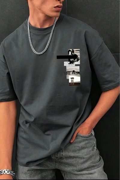 NO 601 Ανδρικό μπλουζάκι Nardo Grey New Moment με στάμπα Oversize