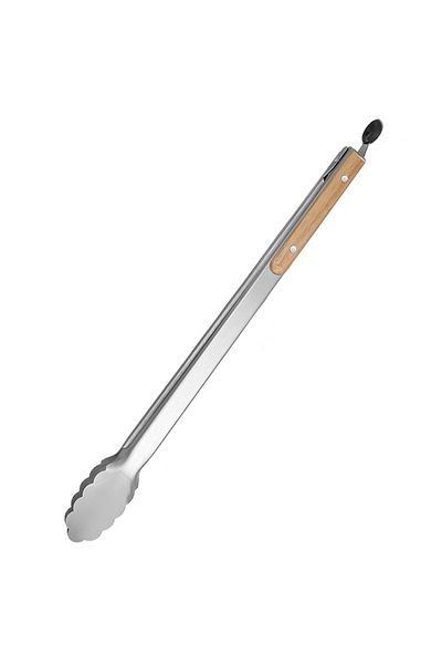 Choice 44.5cm Leeseph Stainless Steel Food Tongs, Heavy Duty Kitchen Tongs with Wooden Handle for Cooking,