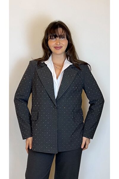 SİNEMTALİBUTİK ANTRASİT PREMİUM TAŞLI BLAZER CEKET