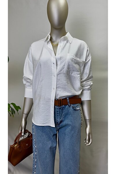 owwon Cămașă oversize cu dungi albe pentru femei