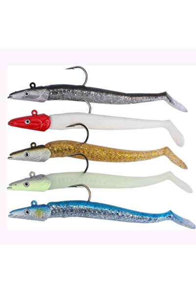 Choice مجموعة طُعم اصطناعي ناعم مكونة من 5 قطع بألوان مختلطة برأس جيج وذيل مج...