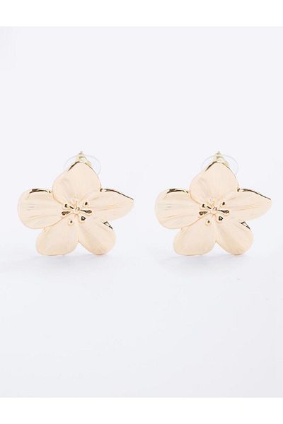 Jimmy Key Gold Color Shiny Flower Figured Elegant Earrings