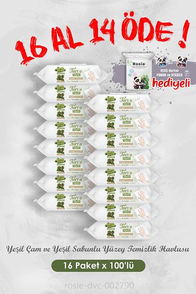 Baby Turco Green Damask and Soap Rosie Cleaning Towel 100'Er Booklet Buy 16 Get 14