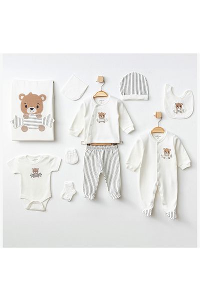 Aziz Bebe 10-Piece Ecru Hospital Discharge Set with Teddy Bear