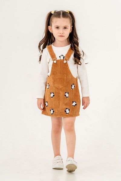 HAUSEkids 2-9 Years Girl's Gilet Set - Penguin Cotto Mustard