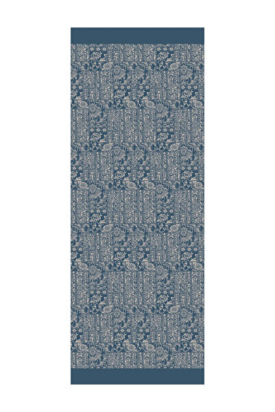 Mooncorn Şal cu două feţe cu model de henna albastru petrol-bej