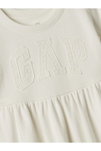 GAP Kız Bebek Kırık Beyaz Logo Sweatshirt Elbise