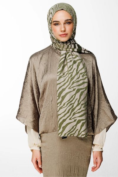Mooncorn Riad Pattern Double Sided Shawl Khaki-Salmon