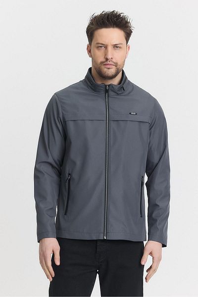 SİVAİST Gray Men's Cotton Polyester Blended Waterproof and Windproof Seasonal & Summer Coat