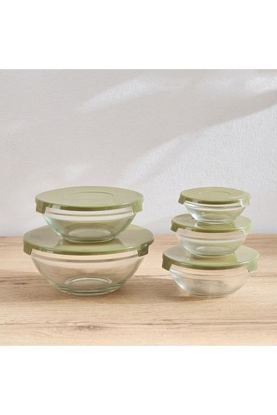 Home Box مجموعة حاويات زجاجية دائرية مكونة من 5 قطع
