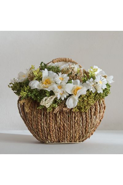 Home Box Caven Wild Rose and Daisy Arrangement in Oval Woven Basket 25x17x22.5 cm