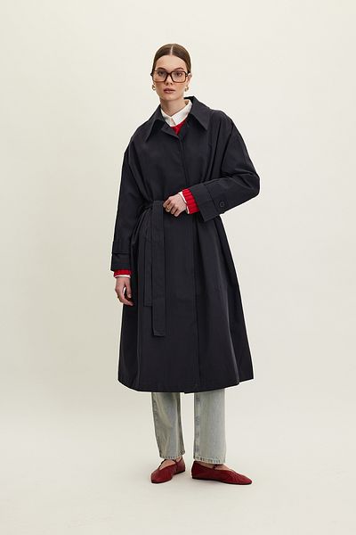 Manuka Marineblauer, übergroßer Gabardine-Trenchcoat – mit Gürtel