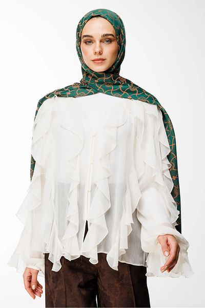Mooncorn Σχέδιο Marrakech Σάλι διπλής όψης Σμαραγδένιο-Βερίκοκο