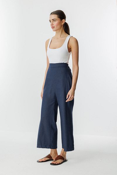 Hooopstore Παντελόνι Petite Navy Blue με τζιν εφέ