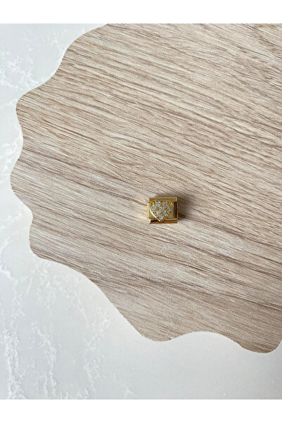 kubotique Paslanmaz Çelik Gold Zirkon Taşlı Kalp Italyan Bileklik Charm 1 Adet