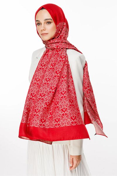 Mooncorn Σάλι Nora Pattern διπλής όψης Claret Red-Mint Green