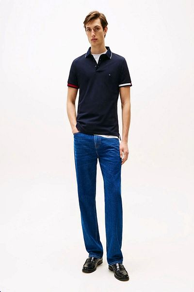Tommy Hilfiger Flag Cuff Slim Fit Polo Men's Navy Blue T-Shirt Mw0Mw38458Dw5