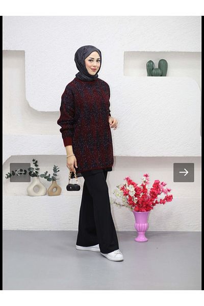 MY CİTY YASEMEN Women's Zigzag Pattern Silvery Knitting Sweater Tunic