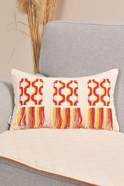Aisha's Design Colorful Fringed and Motif Throw Pillow Cover 50X30Cm,K-447