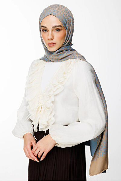 Mooncorn Henna Patterned Double-Sided Shawl, Mink-Turquoise