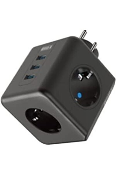 fullreyon Isıya Dayanıklı Termal, Akım Korumalı 16A 4000W, 3xUSB, 2.1 A, 3 Priz, Çocuk Korumalı Çoklu Küp Priz