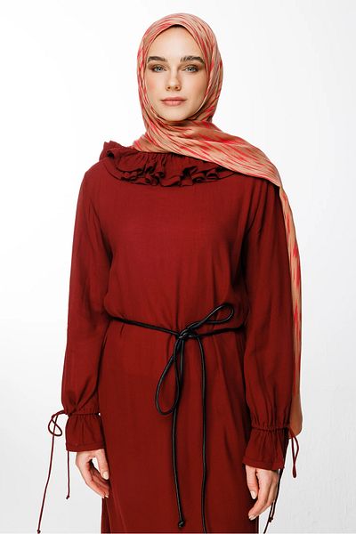 Mooncorn Selis Pattern Double Sided Shawl Mink-Red
