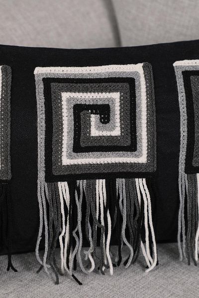 Aisha's Design Fringed and Motif Throw Pillow Cover 50X30Cm,K-449