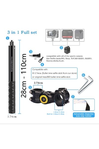 HONGDAK 3 in 1 set 110cm Motorcycle Handlebar Mount Invisible Adjustment Selfie Stick Bicycle Monopod For Go