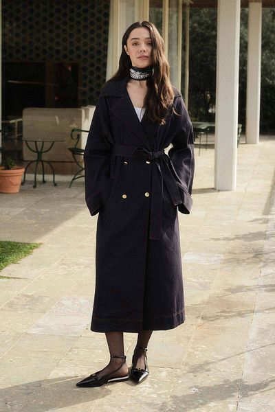 Hooopstore Καμπαρντίνα Andrea με χρυσά κουμπιά Navy Blue Denim