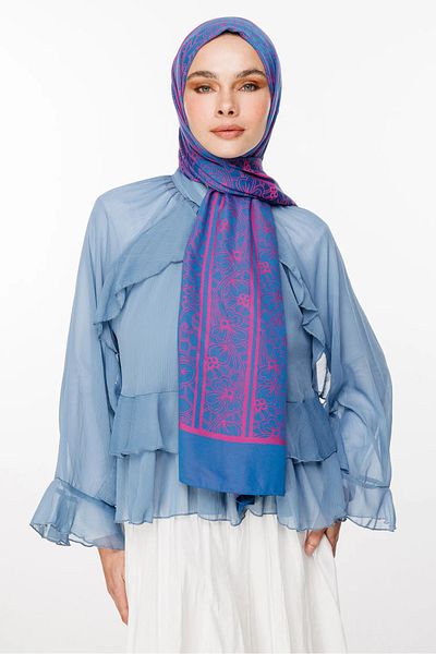 Mooncorn Σάλι διπλής όψης Lavin Pattern Petrol Blue-Fuchsia