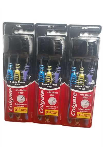 Colgate Super Clean Black 3 Pack Economic Pack Toothbrush X 3 Pieces