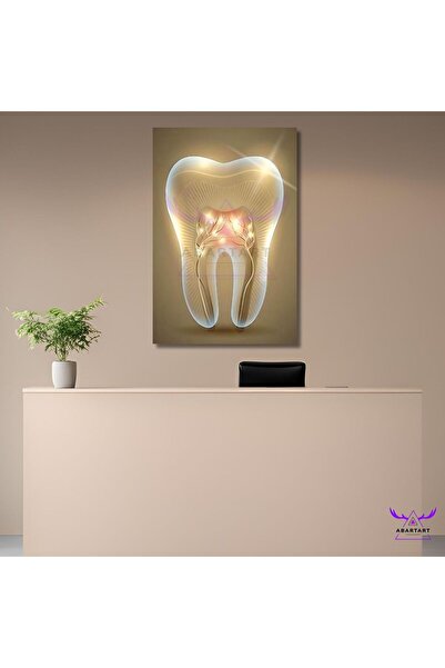 abartart Tekli Dikey Kanvas Diş Poliklinik Tablosu Işık Efektli Kanal Tedavil...