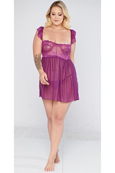 PRIMODA Fancy Plus Size Short Sexy See-Through Panty Tulle Lace Fancy Nightgown