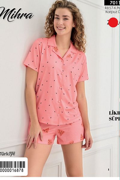 Mihra Soft Textured Women's Front Button Shorts Suit 70115