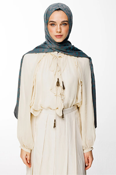 Mooncorn Σάλι διπλής όψης με σχέδιο Μαρρακέ Σκούρο Γκρι-Σμαραγδί