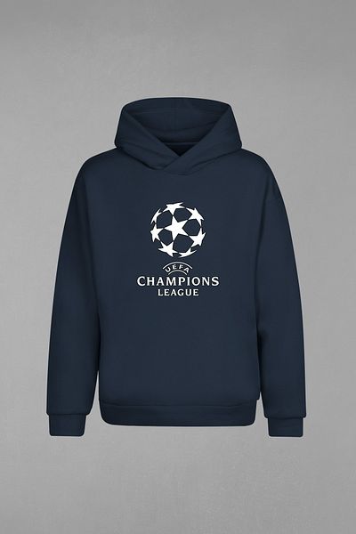Futbolos Champions League Printed Navy Blue Men's Hooded Sweatshirt
