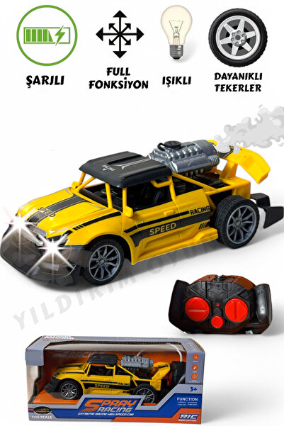 YILDIRIM OYUNCAK Uzaktan Kumandalı Spray Atan Araba Duman Çıkaran Şarjlı 22 cm Işıklı Spor Araba