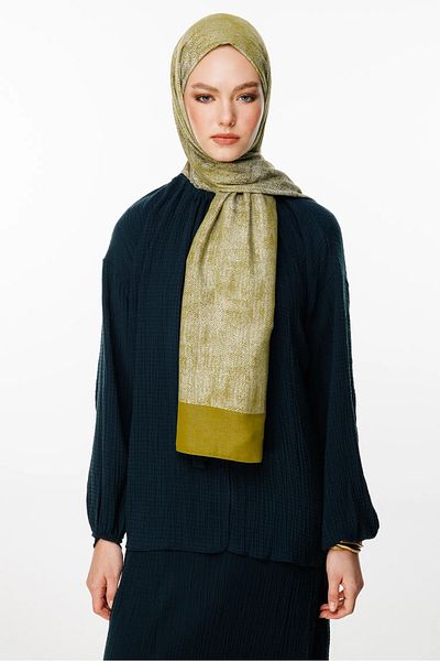 Mooncorn Sahara Pattern Double Sided Shawl Oil Green-Ecru
