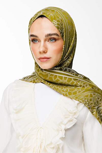 Mooncorn Lavin Pattern Double Sided Shawl Oil Green-Ecru