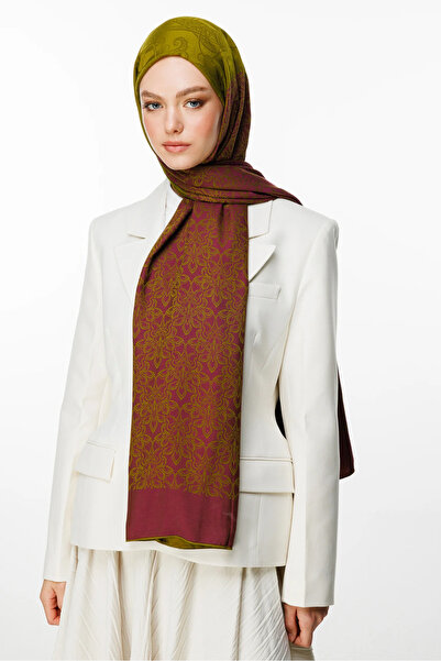 Mooncorn Σάλι διπλής όψης Nora Desen Λαδί Πράσινο-Δαμασκηνί