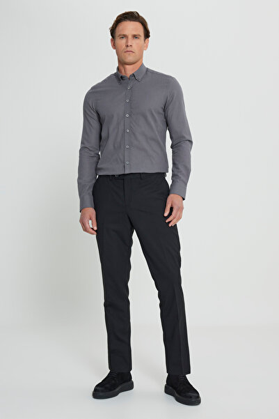 ALTINYILDIZ CLASSICS Erkek Siyah Yünlü Slim Fit Dar Kesim Yan Cep Klasik Pantolon