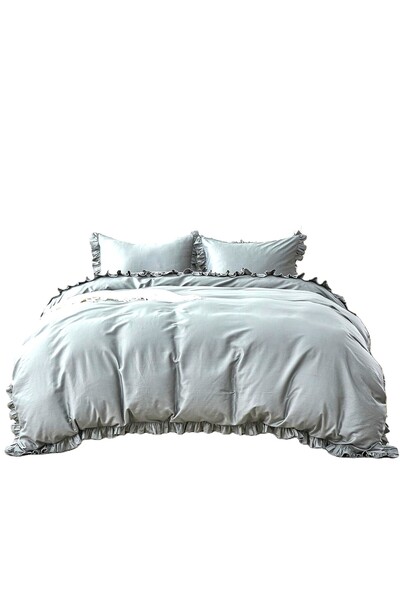 Maki Home Makiteks 100% Cotton Ruffled Gray 200X220+2*(50X70) Double Duvet Cover and Pillowcase Set