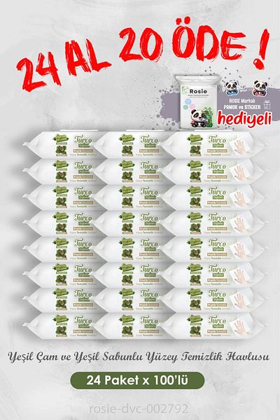 Baby Turco Green Pine and Soap Surface Cleaning Towels 100Pcs with Rosie Buy 24 Get 20